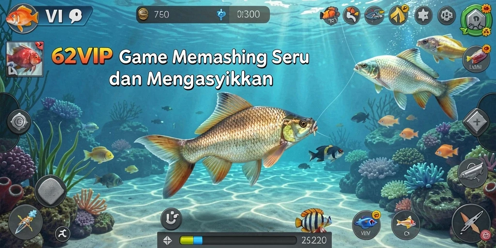 Tampilan gameplay 62VIP yang menakjubkan saat memancing.