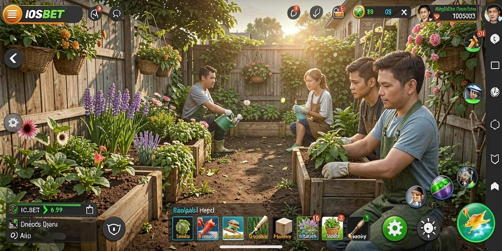Tampilan gameplay <strong>IOSBET</strong> dengan kebun yang subur dan hewan yang menggemaskan.