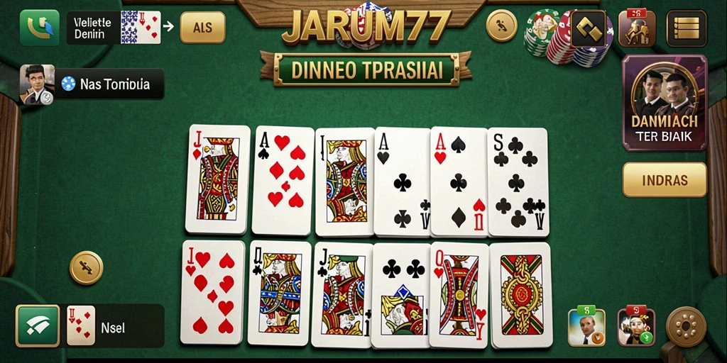 Screenshot gameplay JARUM77 menampilkan suasana seru bermain domino.