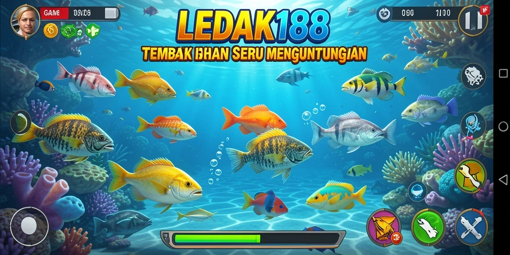 Gameplay LEDAK188 yang menampilkan aksi menembak ikan yang seru.
