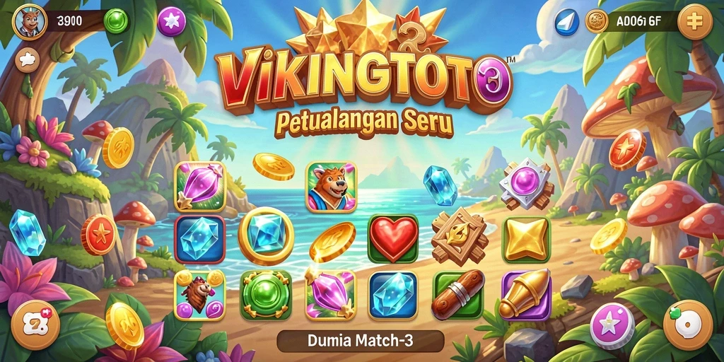Tampilan menarik dari gameplay Match-3 yang seru di VIKINGTOTO.