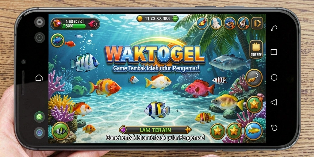 Screenshot gameplay WAKTOGEL menampilkan aksi menembak ikan yang seru.